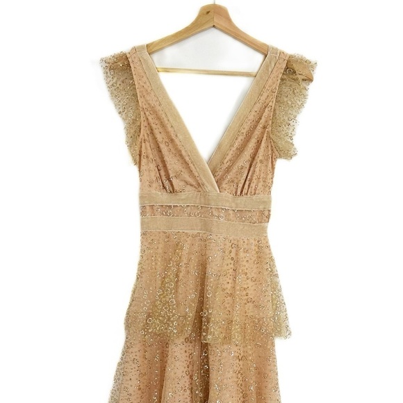 Lulus Dress Womens XS Champagne Beige Sequin Ruffled Midi Party - Picture 3 of 8
